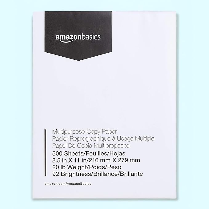 Amazon Basics Multipurpose Copy Printer Paper, 500 sheets, 20 lb