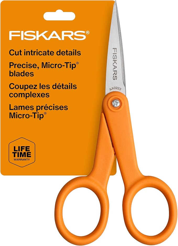 Fiskars micro-tip precision scissors for cutting button circles