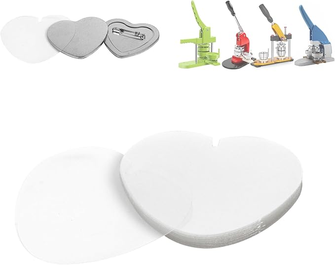 Happizza 200 pieces heart-shaped clear mylar film for button making