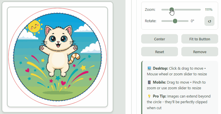 Uploading and positioning an image on a button template