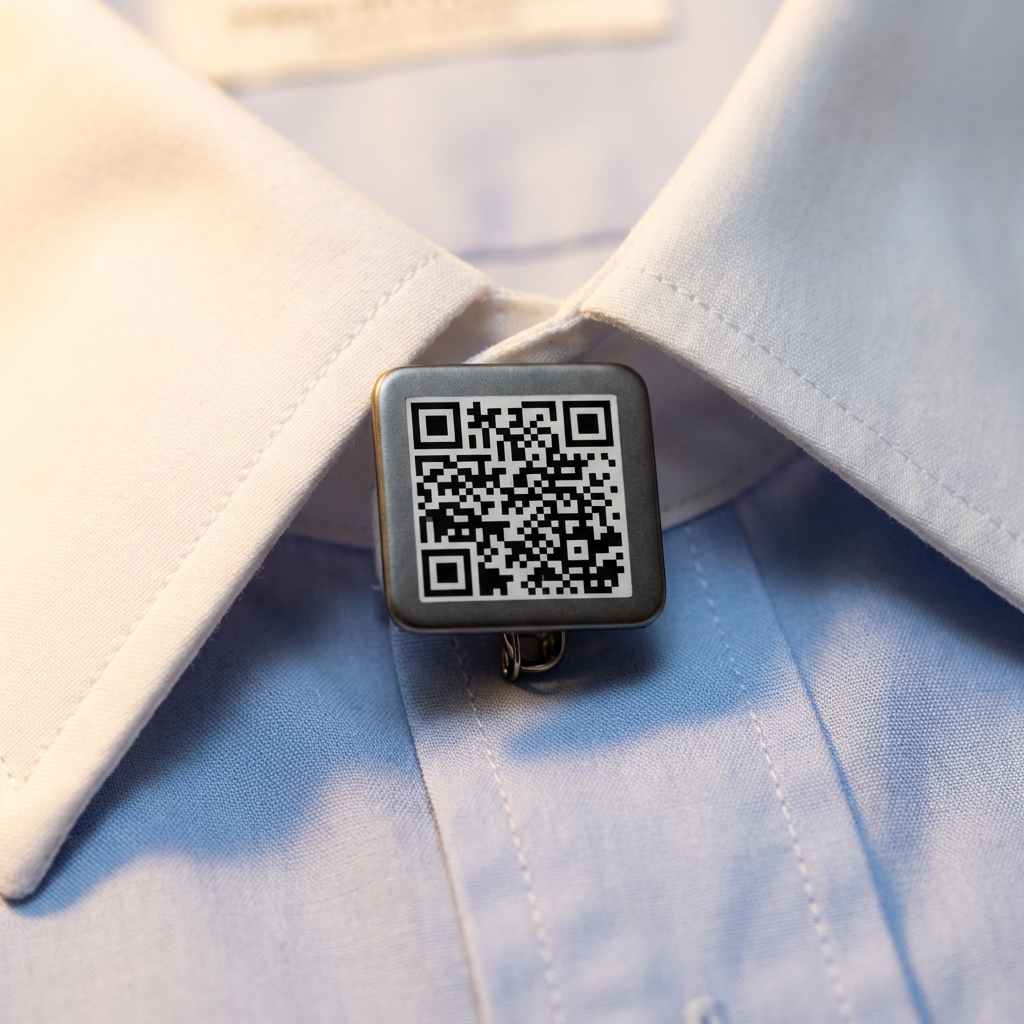 QR code square button on shirt collar