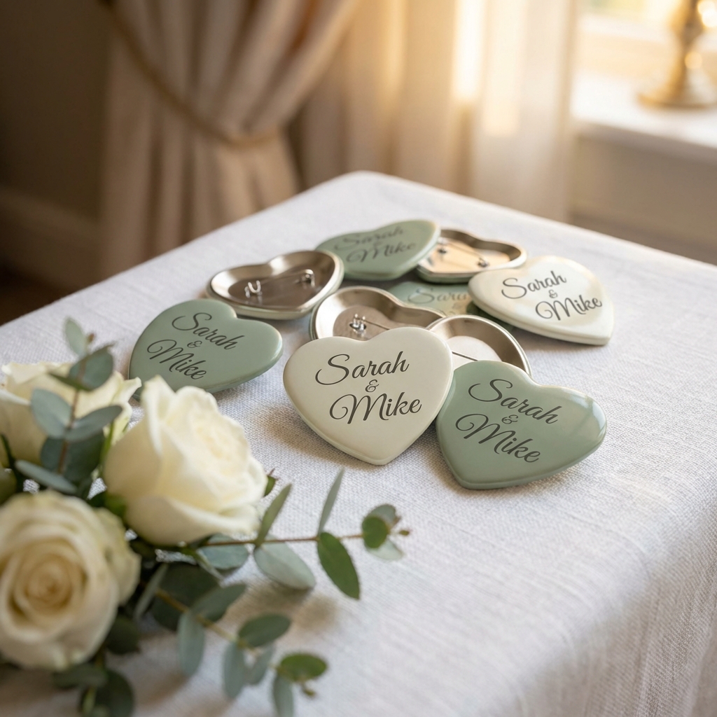 Sage heart buttons on wedding table